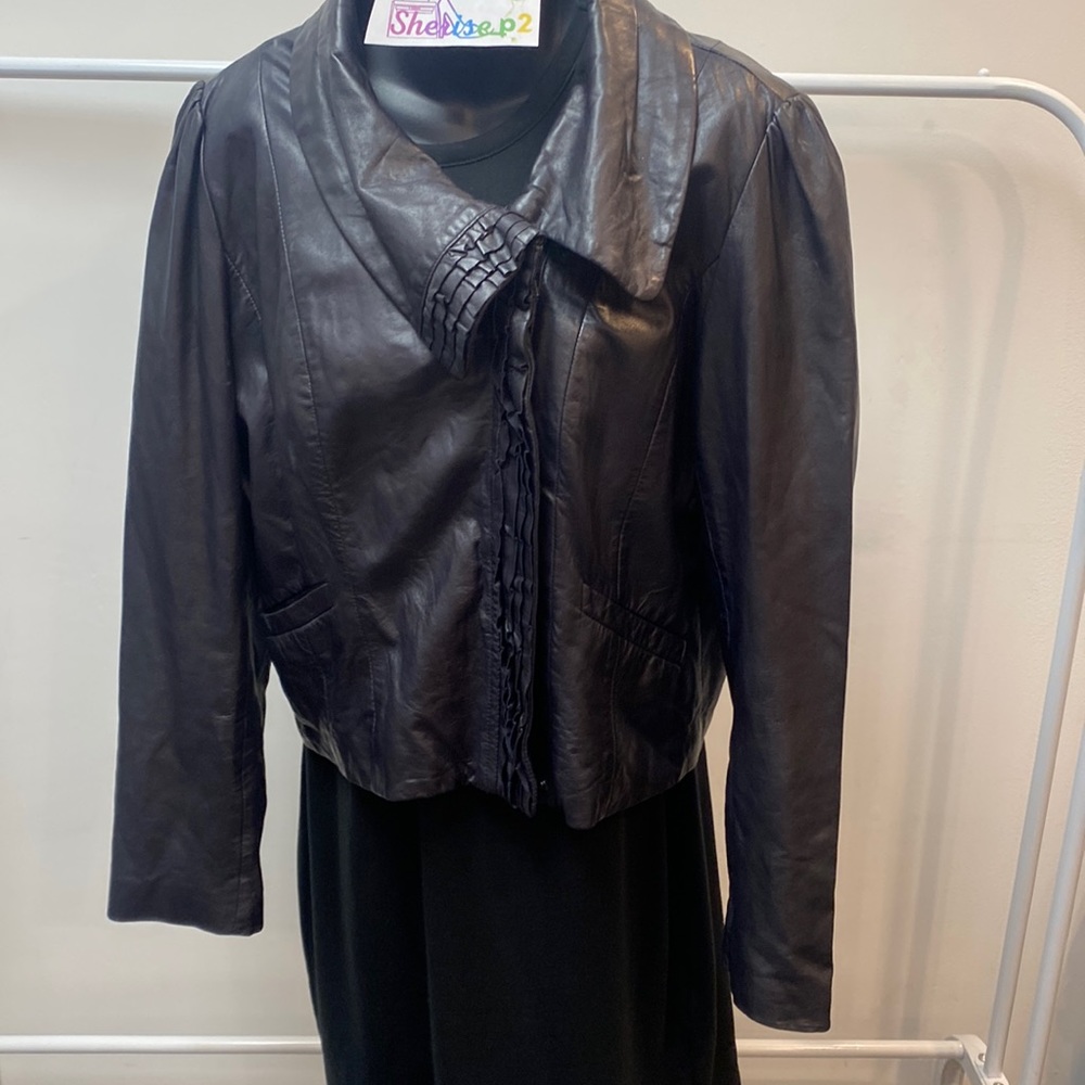 Deep violet crop leather jacket